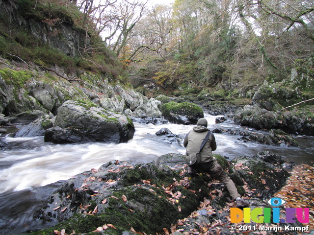 SX20825 Wouko taking photos at Conwy Falls in Fairy Glen near Betws-y-Coed, Snowdonia